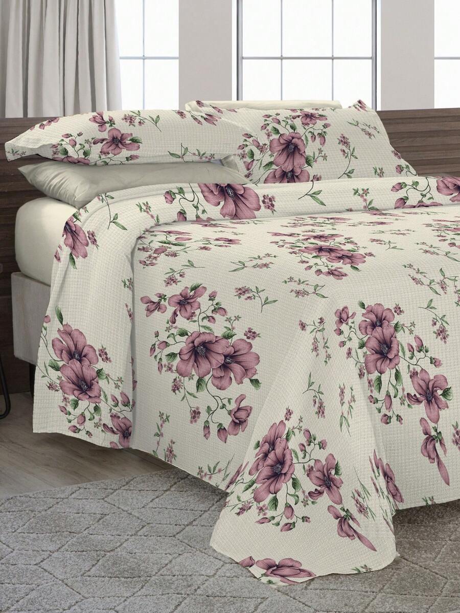 Piquet Madrid Double Bedspread, 3-Piece Pattern, Printed Cotton Fabric, Various Prints - 花卉 11 - 查看 1