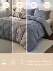 3pcs Solid Gray Plaid Pleated Duvet Cover Set (1 Duvet Cover + 2 Pillowcases, No Filling), Soft, Skin-Friendly, Lightweight, Breathable, Farmhouse Style, Suitable For Bedroom, All Seasons, Great Gift Option - Grey - View 8