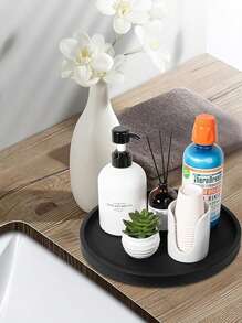 圆形硅胶浴室梳妆台收纳展示托盘，适用于梳妆台浴室，可存放香水乳液蜡烛化妆品首饰，水槽皂架收纳架，台面咖啡桌装饰收纳