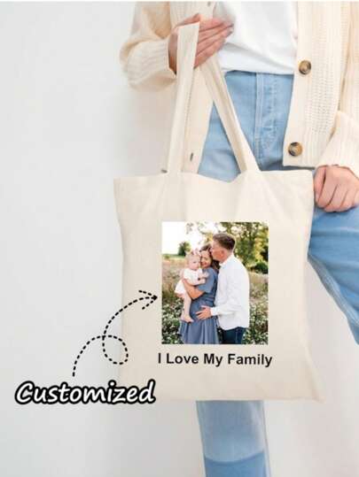 Lägg till foto, text, logotyp, tygväska för livet | Anpassad grossistväska med personlig bild, märkestryck, canvas, axelväska, shoppingväska, köp i stor skala, presenter inför skolstarten