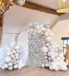 36 paneles de fondos de pantalla con destellos, fondos de pantalla con lentejuelas cuadradas con efecto 6D, grandes fondos de fotografía para cumpleaños, graduación, boda, fiesta de aniversario y decoración del hogar - Plateado - Ver 3