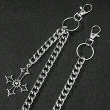 1 pieza Collar de cadena gruesa de plata para hombres con colgante de cruz roja, adecuado para usar con trajes, jeans y pantalones casuales - Negro - Ver 4