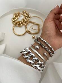 4pcs/Set Minimalist Punk Chic Vintage Coin Geometric Chain Bracelet & Bangle Set, Suitable For Women Vacation, Party, Date, Travel, Daily Wear