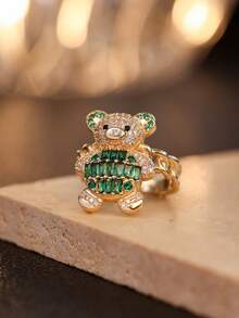 1 Peça Anel Pingente de Urso Cartoon Fofo e Cintilante - Joia Animal Requintada - Para Meninas - Presente Perfeito para Amigos
