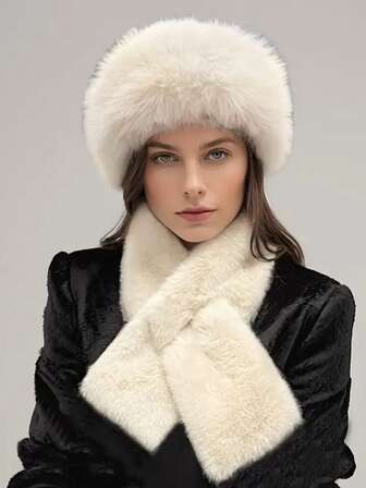 2pcs Women's Thick Fleece Mongolian Hat Set, Warm Multi-Functional Best-Selling Mongolian Hat, Bucket Hat, Soft Hat With Matching Faux Fur Neck Warmer, European & American Fashion, Suitable For Women's Outdoor Activities, Skiing, Shopping, Halloween, Christmas And New Year Gifts In Autumn/Winter Autumn Decor