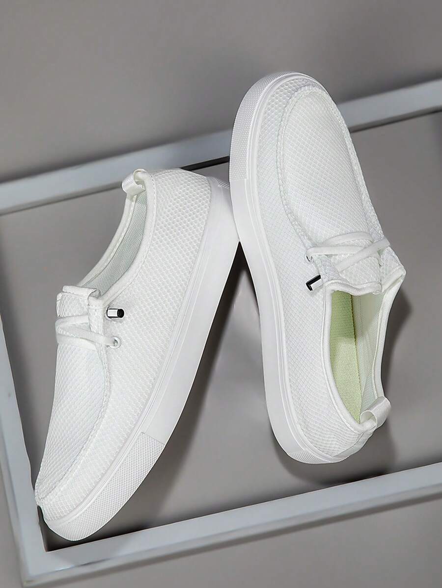 Herren 2025 Neue Einfache Klassische Lässige Bequeme Modische Sneaker - Atmungsaktiv, High Street Slip-On Schuhe mit Gummiband, Mesh Stoff, Ganzjährig Tragbar, Runde Zehenkappe, Textil Obermaterial, EVA Sohle Leicht Flach Vielseitig Herrensportschuhe, Studentenschuhe, Freizeitschuhe, Outdoor Wandern, Street-Style für Alle Jahreszeiten, Leicht & langanhaltend - Weiss - Übersicht 1