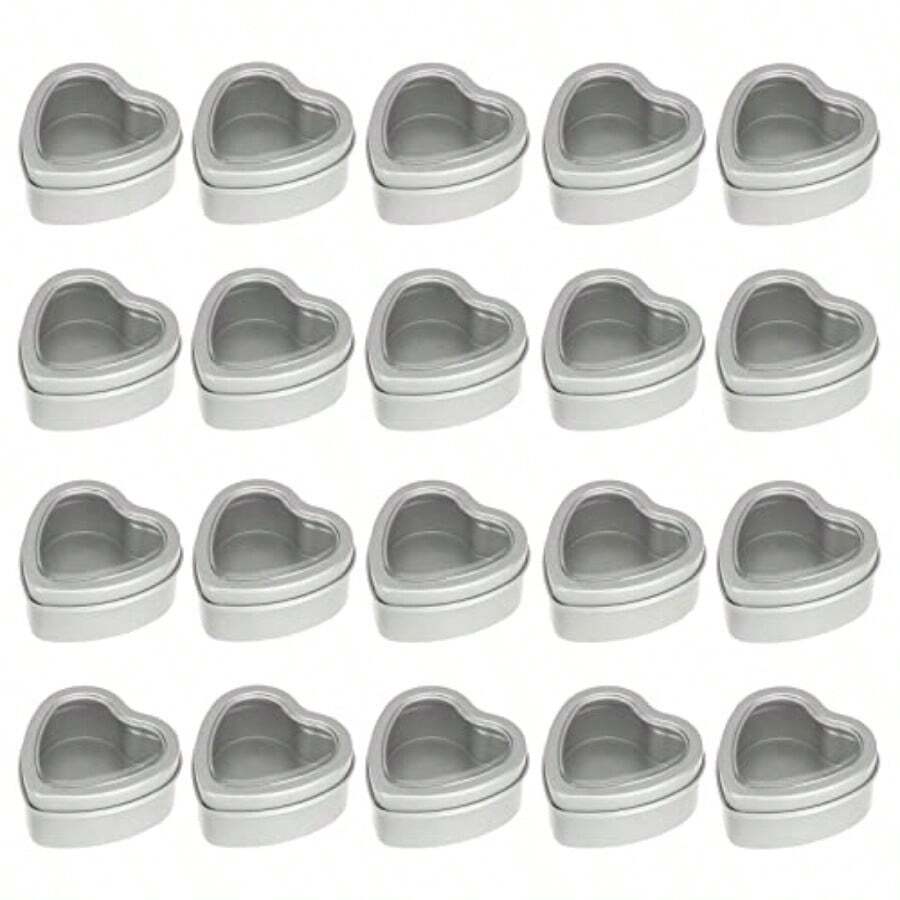 YDSDicunoy 20 Pack 2oz Metal Tins Heart Shaped Empty Tin Box With Lids Candle Jars Gift Storage Container Cans With Clear Window For Candle Making Candies Treasures - as pic - View 1