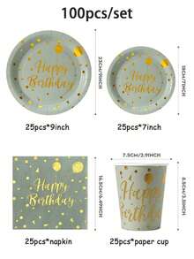 72 buc/set, farfurie și șervețele de unică folosință pentru ziua de naștere, farfurie și șervețele de hârtie auriu-roz de 7/9 inch, accesorii pentru petreceri, folosite pentru decorarea petrecerilor și veselă, perfecte pentru petreceri de ziua de naștere, disponibile pentru 24 de invitați