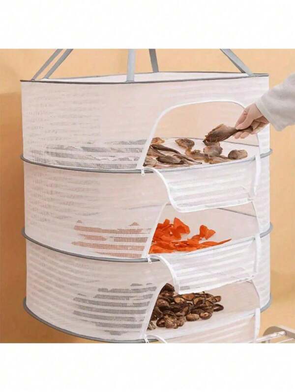 1pc Foldable Outdoor Drying Rack, Multifunctional Polyester Food Dehydrator With Cover, Portable Hanging Mesh Cage For Fish, Vegetables, No Electricity Needed, Food Contact