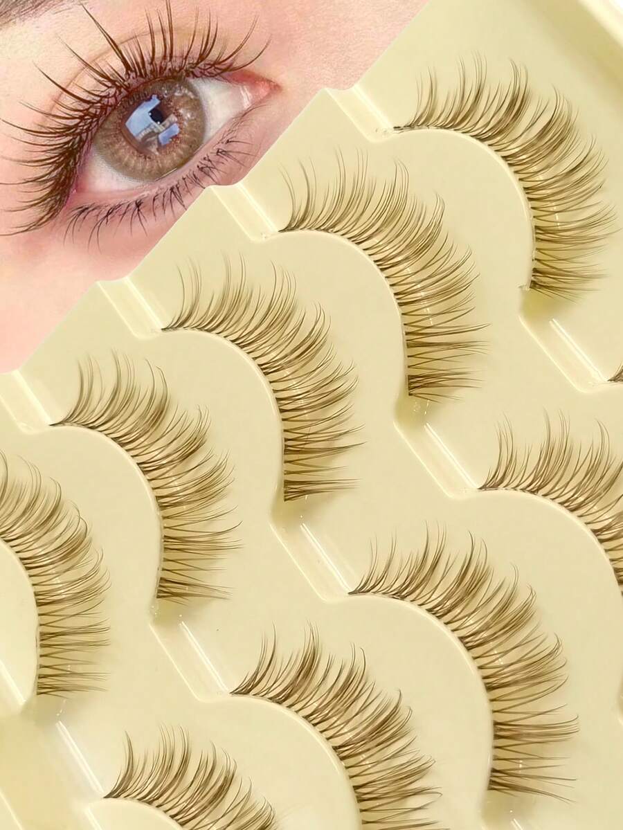 Rikuaild 5 Pairs Cartoon Style Brown False Eyelashes, Anime Style, Natural & Lightweight, Delicate & Soft, Fairy Design, Transparent Band, Reusable, Lightweight & Natural - Spiky Manga Lashes - View 1
