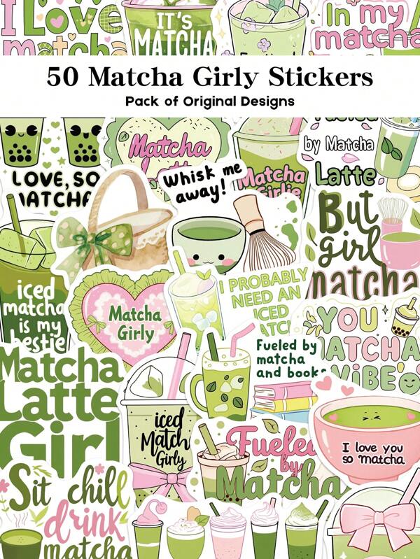 YWWBLD 50pcs Matcha Girly Stickers Perfect For Holiday Gift Party & Home Decor Class Reward Birthday Gift Decoration Scrapbook Laptop Luggage Guitar Water Cup Phone Case DIY Decal