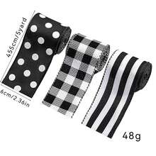 1pc 6cm*5m Black & White Plaid Decorative Ribbon, Black & White, Red & White Striped DIY Gift Box Packaging Trim With Iron Wire, Christmas Tree Decor Accessory, Home Decor - Multicolor - View 3