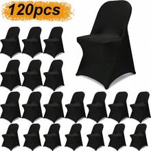 30/60/90/120PCS Stretch Spandex Folding Chair Cover Folding Kitchen Chair Cover, Universal Washable Sofa Cover Protective Cover, Detachable Chair Cover, Suitable For Wedding Party Restaurant Banquet Events - 黑色 - 查看 16