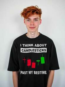 Póster de candelabros, Camisa de algodón cómoda, Lavada previamente para mayor comodidad, Gráfico, Excelente para una reunión familiar relajada o una cena diurna - Negro - Ver 2