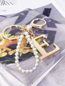 Premium Elegant Gold Pearl Letter Keychain, A-Z Alphabet 3D Pendant, Glamorous Pearl Chain With Rhinestones (Can Be Disassembled According To Personal Preference), Fashionable Alloy Keychain Ring, Earphone Pendant, Backpack Hanging Ornament, Car Keychain - Multicolor - View 9