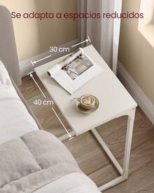 VASAGLE Mesa Auxiliar en Forma de C, Mesita de Noche, Marco de Metal, para Sala de Estar, Dormitorio, Marrón Rústico y Negro Tinta MLET353B01 - Blanco Crema - Ver 6