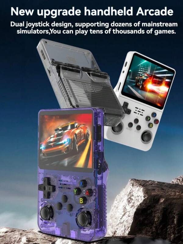 Console di gioco portatile R36S con sistema open source, 64GB di RAM, schermo a colori IPS da 3,5", emulatore retrò di GBA e arcade