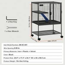 34 Inch Small Animal Metal Cage, 2-Tier Rolling Ferret Cage With Tray And Ramp - Black - View 7