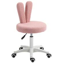 HOMCOM Sedia da Scrivania a Orecchie di Coniglio con 5 Rotelle e Altezza Regolabile, Sedia Moderna in Pile Teddy, Schiuma, Plastica e Legno, 53x53x70-84 cm, Rosa - Rosa Rossa - Visualizzare 2