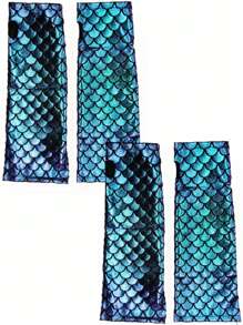 D EXCEED 1/2/3 Pairs Shiny Mermaid Scale Gloves Fish Scale Arm Sleeves Rave Party Gloves Hologram Fingerless Gloves Halloween Cosplay Costume Accessories Iridescent