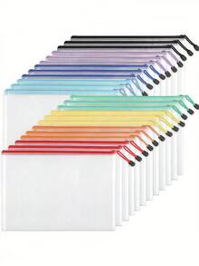 24件套防水A4/A5/A6尺寸拉链网状文件袋，十字绣和拼图项目收纳袋，适合旅行、上学、办公用品、文具，马卡龙色系（共八种颜色）。返校季必备，返校用品，母亲节礼物，适合送给母亲。 - 彩色 - 查看 8