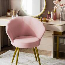 Conjunto de 1 sillón de terciopelo con respaldo de carcasa de terciopelo suave fabricado en terciopelo con patas de metal dorado para salón, dormitorio, tocador - Rosa - Ver 3