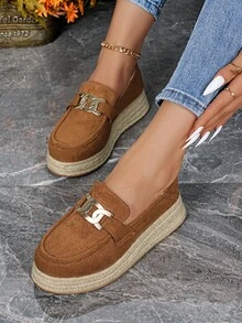 Nuove scarpe da donna con suola in canapa, comode zeppe e platform, con decorazione a catena metallica, casual slip-on, adatte per primavera/estate e tutte le stagioni