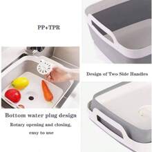 9L 2.4Gal Dish Basin Collapsible With Drain Plug Carry Handles, Kitchen Storage Tray Dish Wash Basin, Portable Dish Tub, Foldable Dishpan For Camping, RV, Gray