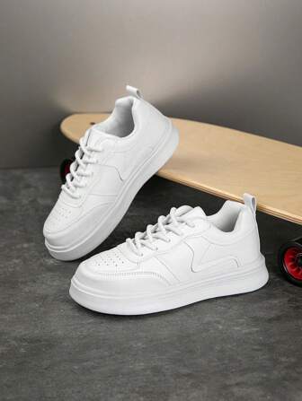 1 Pair Kids Sneakers, Fashion Lace-Up High-Top Casual Shoes, Waterproof, Versatile For School, Teens, All Seasons