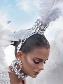 1 Stück Silber-Weiß Feder Strass Ball Tiara, geeignet für Bälle oder Aufführungen als Kopfschmuck für Frauen, übertrieben eleganter, exotischer Kronenstil, Haarzubehör, Haarstyling-Tools, Schönheitszubehör, Locken-Accessoires für Frauen, Herbst, Reisen, Frauenzubehör, Haraccessoires, Herbst, Frauenharaccessoires, Haarstyling-Tools, Haraccessoires, Zubehör, Schönheitszubehör, Geschenke, Reisen, Geschenke für Frauen, Stocking Stuffers