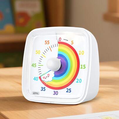 Yunbaoit Đồng hồ bấm giờ Yunbaoyi có đèn ngủ, hẹn giờ đếm ngược 60 phút, phù hợp cho người lớn, đồng hồ bấm giờ im lặng cho lớp học, công cụ quản lý thời gian cho gia đình, trường học hoặc nơi làm việc, màu cầu vồng trắng.