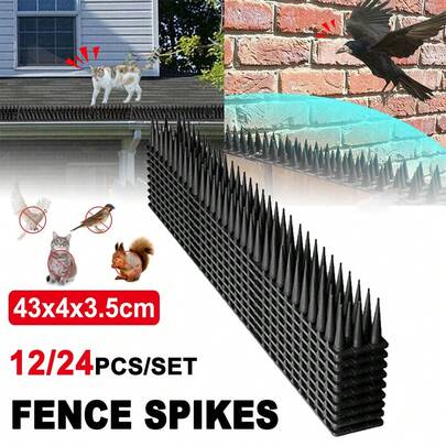 Fence Wall Spikes Garden Security Guard Anti-Climb Cat Bird Intruder Pest Deterrent Bird Spikes, 12 Pack/5M Squirrel Raccoon Pigeon Cat Fox Animal Deterrent Fence Anti Bird Spikes For Outside Outdoor To Keep Birds Away