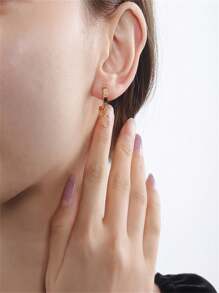 1 件（单边）时尚迷你气球泡泡 A-Z，26 个英文首字母吊坠耳环不锈钢耳环，女生日常佩戴创意耳环 - 金黃色 - 查看 2