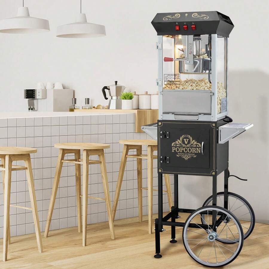 Popcorn Maker With Cart, 850W, 8 Oz, 48 Cups, Black - 查看 1