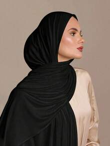 1pc Plus Size Knitted Shawl Scarf, Soft Casual Solid Color Women's Scarf, Suitable For Pairing With Dresses - Black - View 3