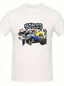 Lil Homies Lowriders Graphic Tee- Black Casual Round Neck T-Shirt With Funny Homies For Life, Machine Washable, All-Season Comfort Fit For Adults, Allseason Apparel Humorous Graphic Tee Comfortable Fit - 白色 - 查看 3