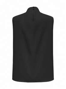 女士优雅无袖纯色简约上衣，休闲黑色，夏季款 - 黑色 - 查看 3