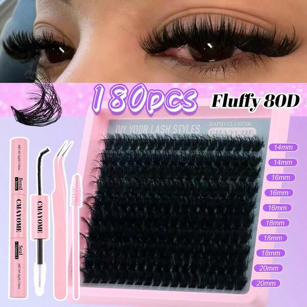 120D/100D/80D Fluffy Eyelash 14MM-20MM Eyelash Bundle Extended Dramatic Eyelash Bundle, Paired With 3-Piece Set Lash Clusters