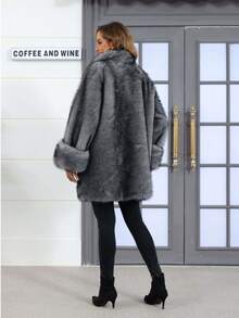 Ladies' Loose Coat, Fox Fur Imitation, Winter Jacket, Women's Plus-Size Clothing, Rolled-Up Sleeve Coat,Mantel