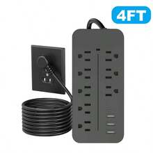 Power Strip, 4FT Extension Cord - 8 Outlets 4 USB Ports (1 USB C) Desktop Charging Station, Surge Protection For Cruise Ship, Dorm Room Travel Essentials - 查看 1