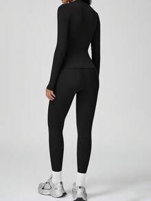 Yefecy Women's Basic Crop Top & Leggings Set Breathable Cotton Linen Blend High Waist Loose Fit Gym Casual Essentials - Black - View 4