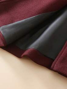 秋冬新款休闲百搭围巾领女式复古外套，长袖优雅通勤时尚大衣 - 酒紅色 - 查看 7