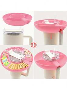 40 Oz Insulated Mug With Handle Snack Tray Set - Includes Non-Slip Cup Sleeve, Straw Cap, Snack Tray And Lid - Durable And Reusable Silicone Accessories For Snacking At Home, On-The-Go, Or At The Movie Theater