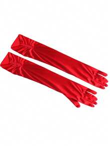 1双女式超长肘上双排仿珍珠塔夫绸缎面新娘婚礼手套秋季配饰 - 彩色 - 查看 5