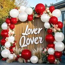 WellParti Red, Pearl White Valentine's Day Balloon Arch Kit, Wedding Decoration, Valentine's Day Decoration, Wedding Decoration, Proposal, Engagement Decoration, Anniversary Decoration, Bridal Gift Party, New Year, Festival Decoration Supplies,Valentine Day Balloon Arch,Red And Gold Balloons,Red And White Party Decor