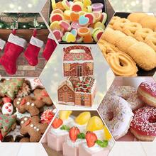 SAITI 24 Pieces Christmas Cookie Boxes For Gift Giving, 3D Christmas Treat Boxes 3 Designs Gift Boxes For Holiday Xmas Goody Party Favors