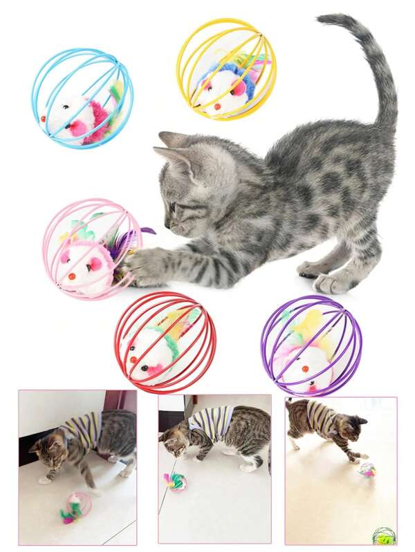Colorful Caged Mice Relieve Boredom Fun And Fun Toy Set - Keep Your Cat Entertained With Interactive Rolling Balls & Mouse Toys
