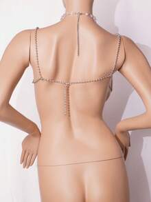 Glossmoon Women's Vest Fashion Multi-Beaded Bra Halter Top Gemstone Tassel Chest Chain Hot Girl Tank Top - Transparent Color - 查看 4