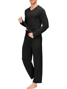 Men's Pajama Sets Sleepwear Nightwear Lightweight Quick Dry Soft 2 Piece Long Sleeve Mens Loungewear Sets With Pockethalloween - A7-sky Blue - View 8