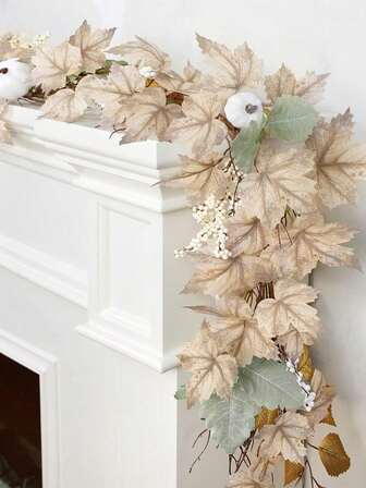 1pc Autumn Decoration-Autumn Garland-6ft Autumn Maple Leaf Pumpkin Berry Garland-Thanksgiving Halloween Fireplace Farmhouse Harvest Decoration, Which Can Decorate The Outdoor And Indoor Porches Of The Family, Decorate Garlands For Seasonal Parties, Simulate Maple Leaves At Harvest Festival, And Live In Autumn Maple Leaf Vines At Home For Thanksgiving.
